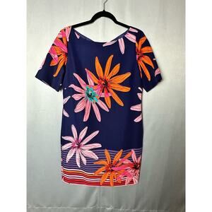Women's Julian Taylor Navy Blue Bold Floral Print Knee Length Shift Dress Sz 10
